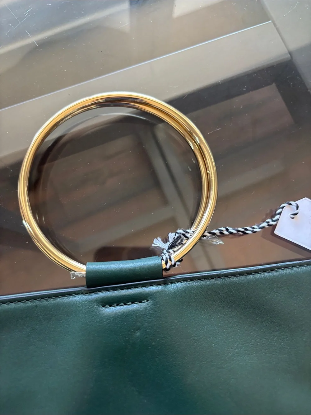 Deep Green Shoulder Bag with Gold Ring Handle